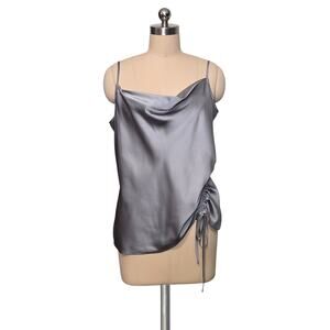 INC International Concepts Grey Silver Satin Flowy Side Ruched Tank Top L